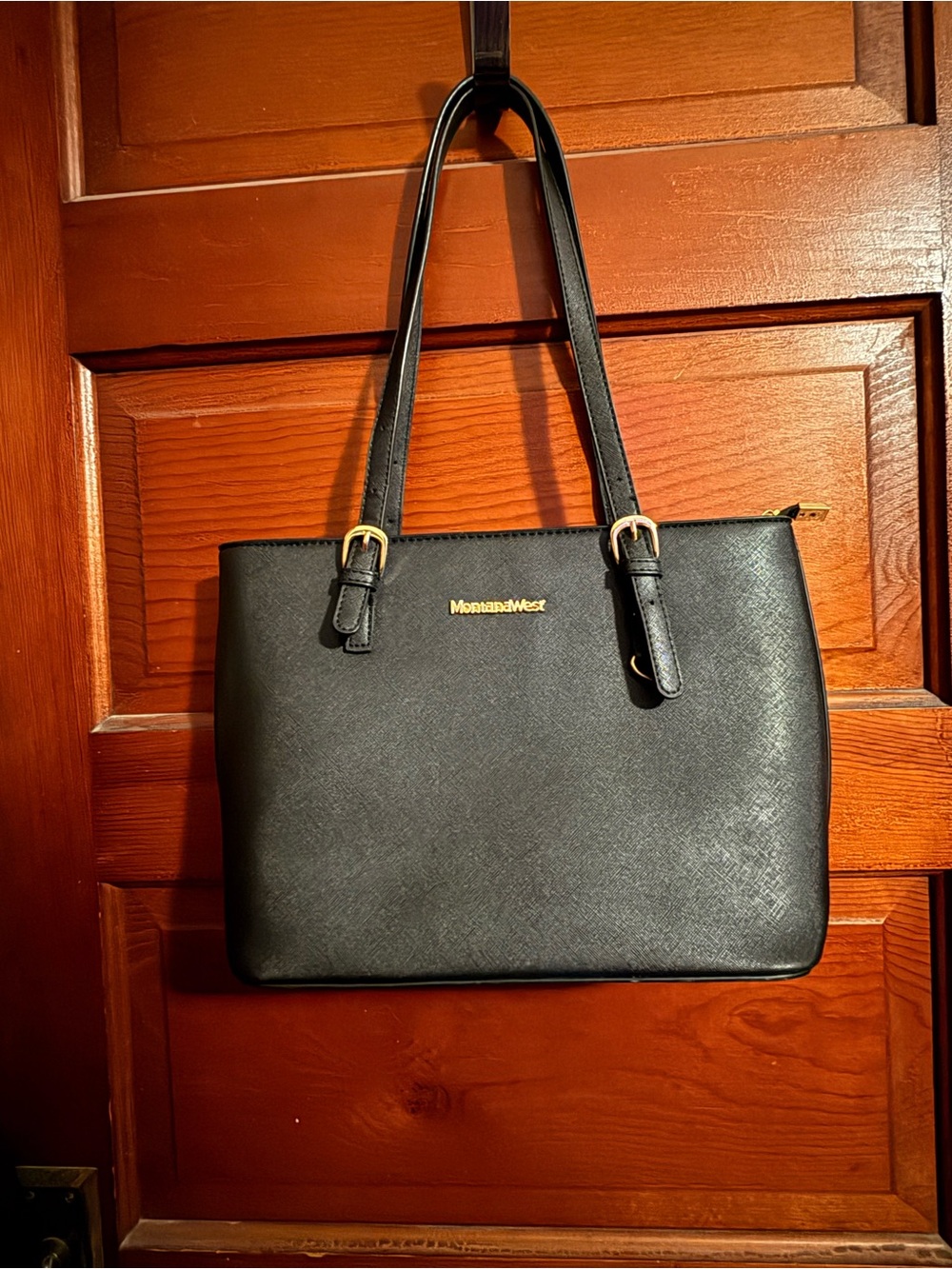 Montana West Black Tote with Gold Hardware